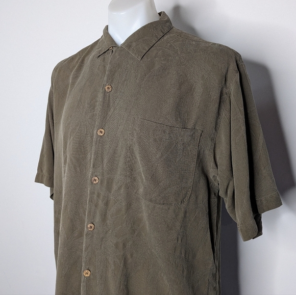Tommy Bahama Olive Green Silk Short Sleeve Button Up Shirt M - Picture 2 of 7